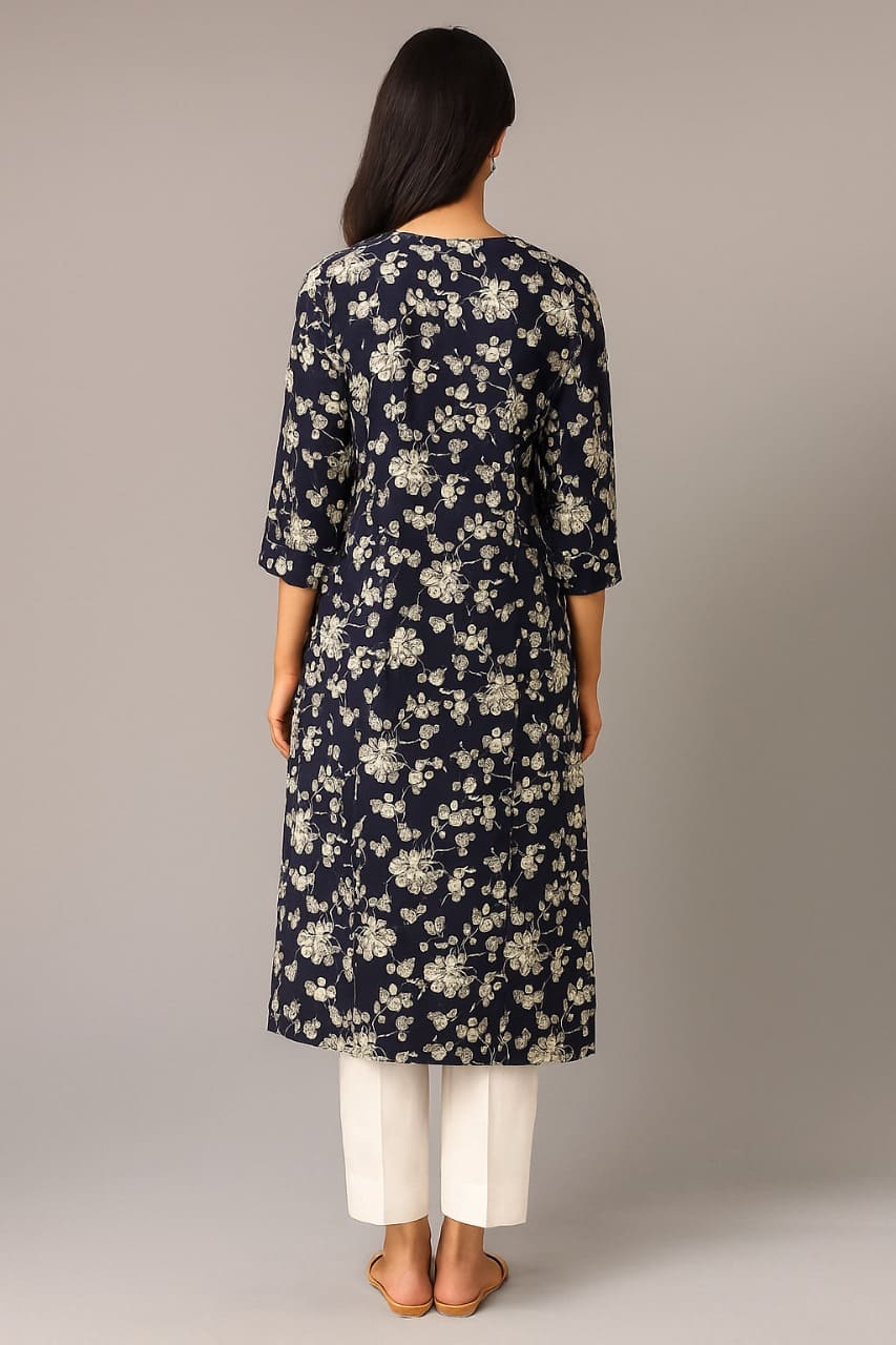 D.Gokuldas NX - Black Flower Printed Kurti